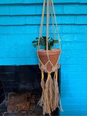 Handmade Jute Macrame Plant Hanger- Natural & Yellow